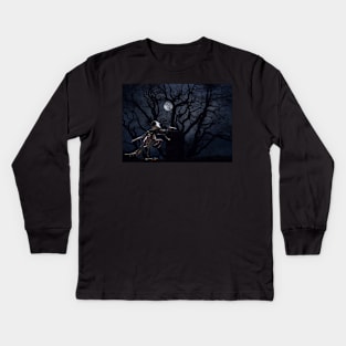 Raven and Rat Skeleton in Moonlight - Halloween Kids Long Sleeve T-Shirt